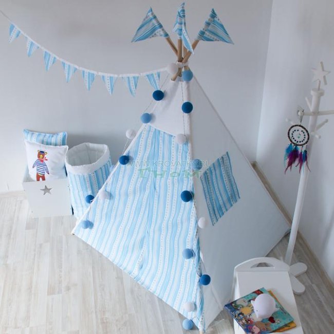 Большой вигвам Blue Stripes с окном и карманом, Арт. vv011008 Большой вигвам Blue Stripes с окном и карманом, Арт. vv011008